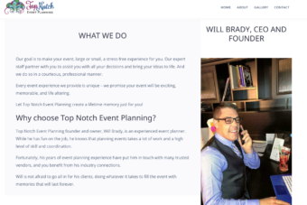 Top Notch Event Planning screen shot of home page